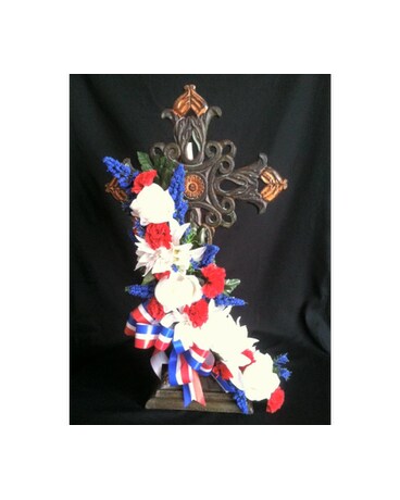 Standing Iron Cross With Red , White & Blue