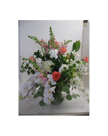 Pastel Vase Seasonal With Orchids