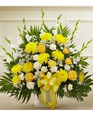 Yellow and White Sympathy Floor Basket