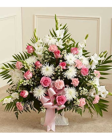 Pink and White Sympathy Floor Basket