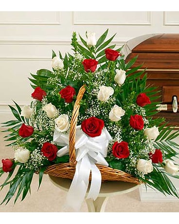 Red and White Rose Fireside Basket