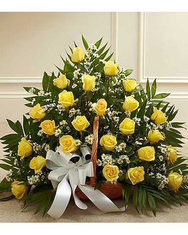 Yellow and White Rose Fireside Basket
