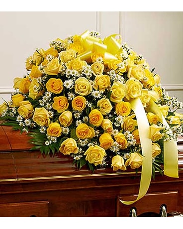 Yellow and White Rose Half Casket Cover