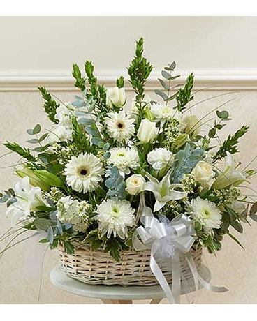 White Sympathy Arrangement in Basket