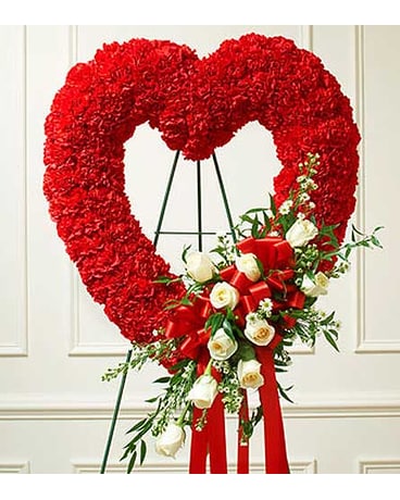 Red and White Open Heart with White Roses
