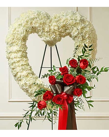 Red and White Open Heart with Red Roses