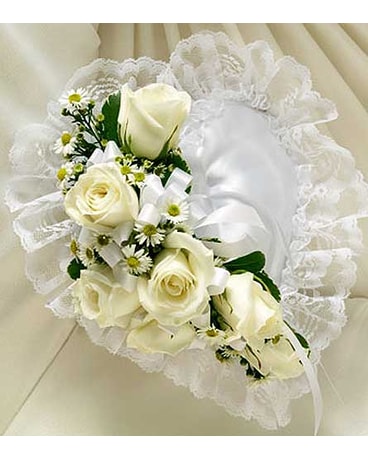 White Satin Heart Casket Pillow