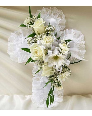White Satin Cross Casket Pillow