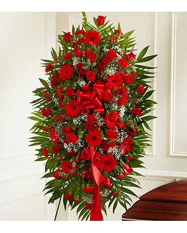 Red Mixed Sympathy Standing Spray Flower Arrangement