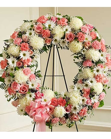 Pink and White Standing Wreath Flower Arrangement