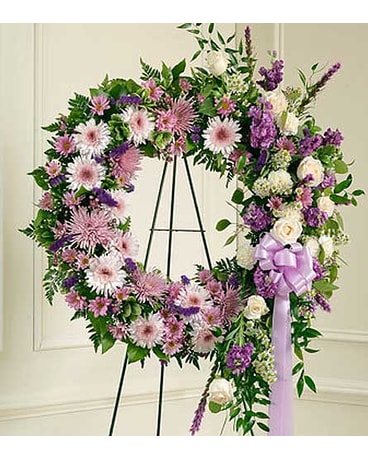 Lavender and White Standing Wreath Flower Arrangement
