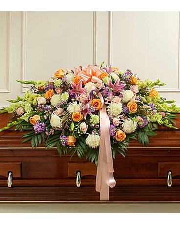 Pastel Mixed Flower Full Casket Cover
