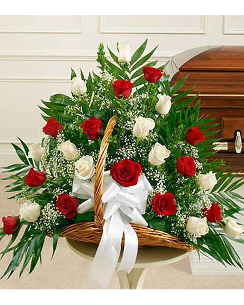 Red and White Rose Fireside Basket in Bradenton FL - Scarlett's