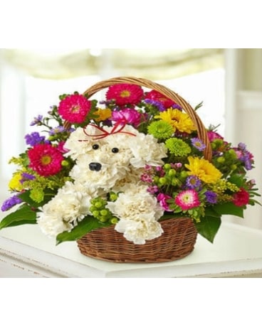 a-DOG-able in a Basket Flower Arrangement
