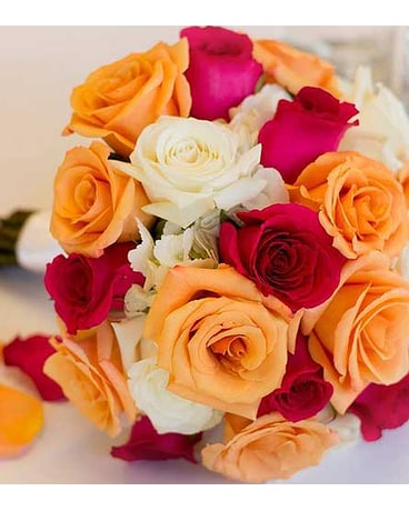 Peach, Hot Pink and White Roses