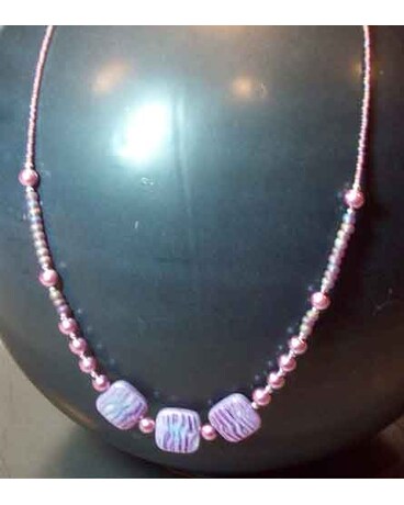 Purple Pearlized Swirl & Lavender Pearl Necklace