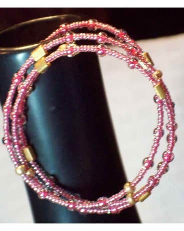 Pink Rose and Gold Spiral Bracelet