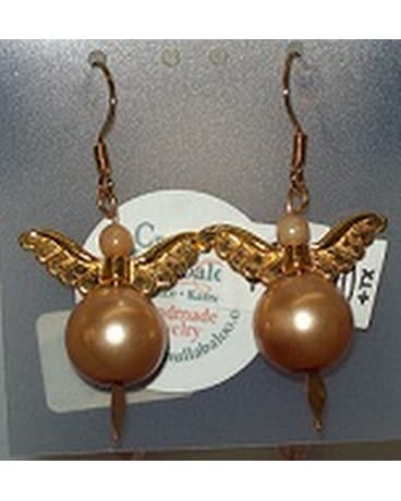 Gold Pearl Angel Earrings