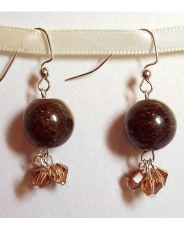 Brown Stone & Swarovski Crystal Earrings
