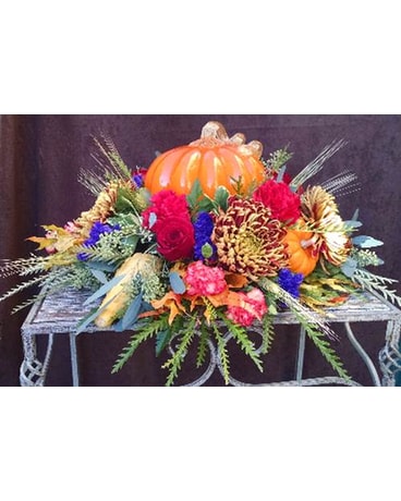 Blown Glass Pumpkin Centerpiece Flower Arrangement