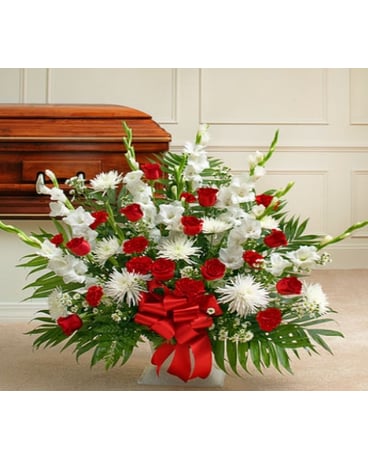 Tribute Red & White Floor Basket Arrangement
