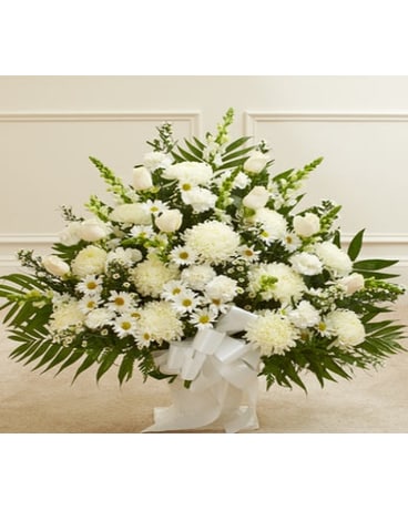 Heartfelt Tribute White Floor Basket Arrangement