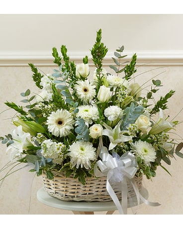 White Sympathy Arrangement in Basket