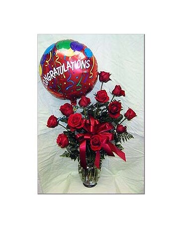 12 Long Stem Roses with Balloon