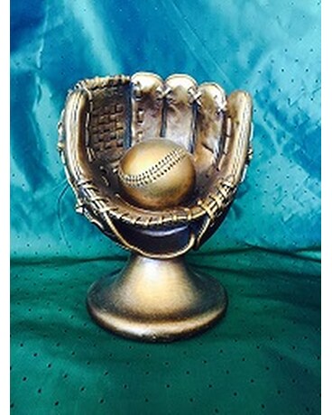 BRONZE COLORED BASEBALL MITT STATUE