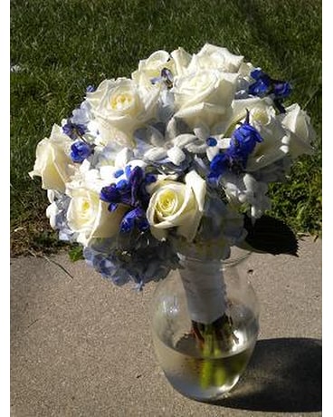 blue and white bridal bouquet