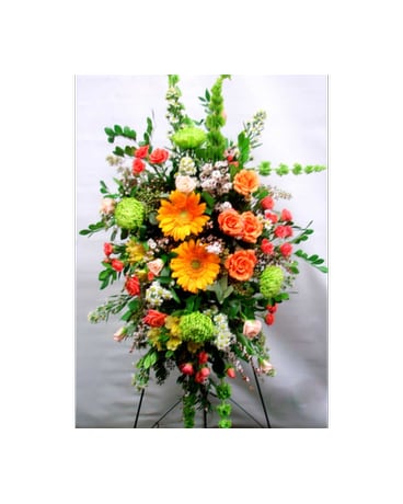 Standing Spray Orange /Green Flower Arrangement