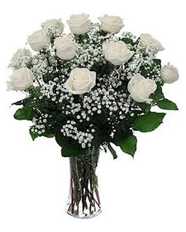 A Dozen White Roses with Accent Flowers Flower Arrangement