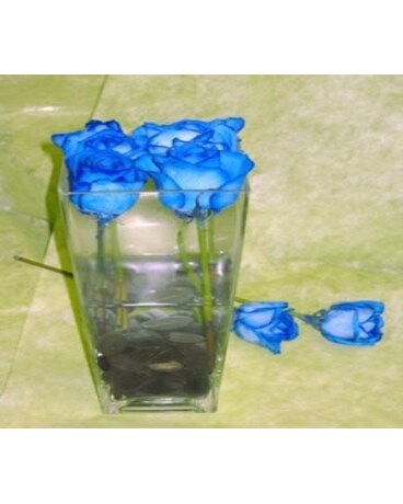 Blue Roses with River Rocks