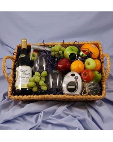 Wine Lovers Basket Flower Arrangement