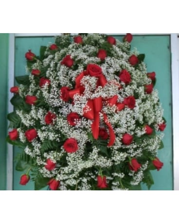 red rose stand spray
