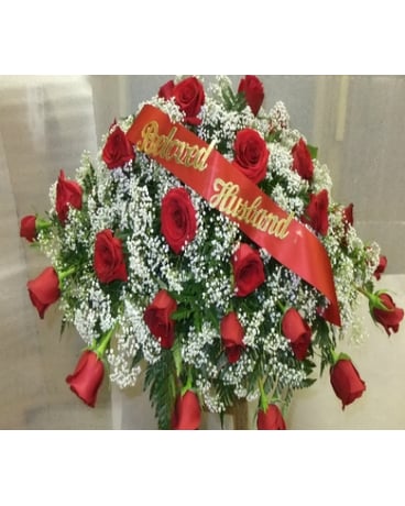 red rose casket spray