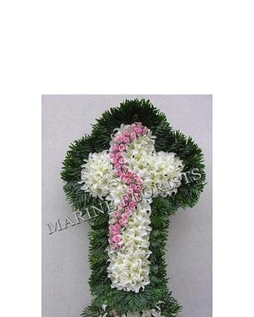 Funeral Cross - Lilies and Pink Roses