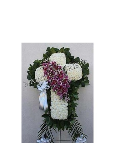 Funeral Cross - White with Lilies