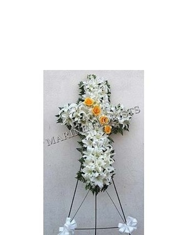 Funeral Cross - White with Touch of Yellow