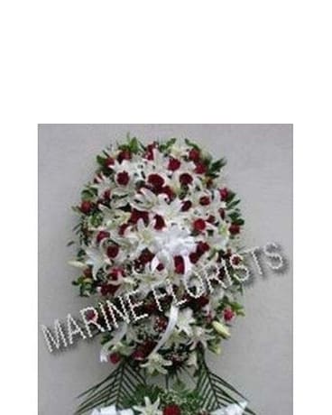 Funeral Spray of Red Roses and White Lilies