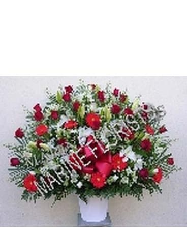 Funeral Basket on Stand - Red and White