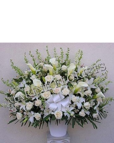 Funeral Basket On Stand All White Flowers In Brooklyn Ny