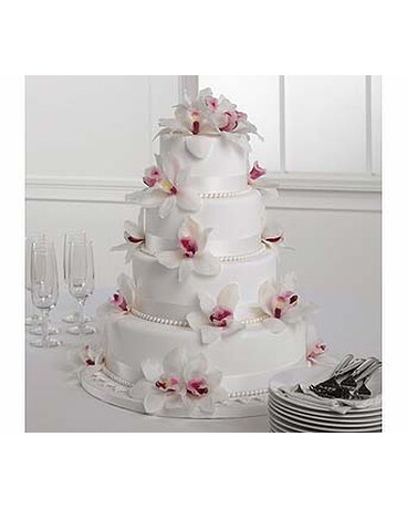 White Fondant Cake with Cymbidium Orchids