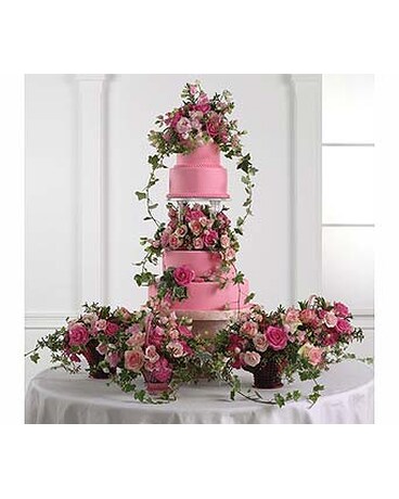 Tiered Pink Fondant Cake with Baskets