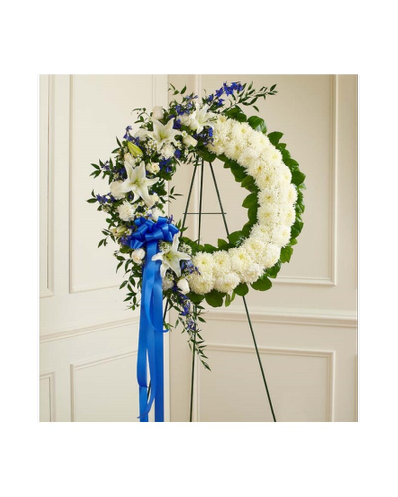 Serene Blessings Blue & White Standing Wreath in Harlingen TX - A