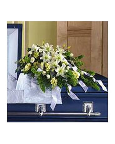 GREEN AND WHITE CASKET COVER