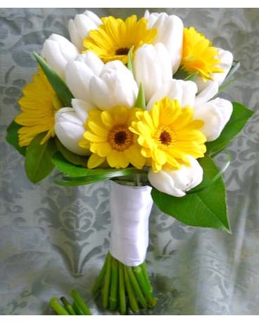 Bridal Bouquet - White Tulips and Yellow Germinis