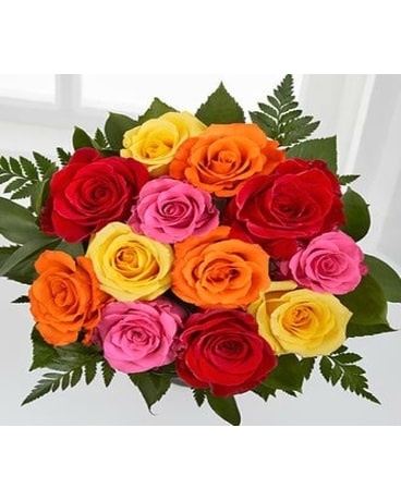 1 Dozen Mixed Color Roses Wrapped in Cellophane