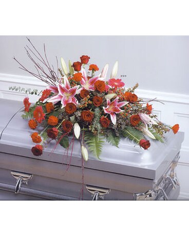 Pink and Red Twig Casket Spray