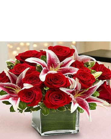Modern Embrace-Red Rose and Lily cube